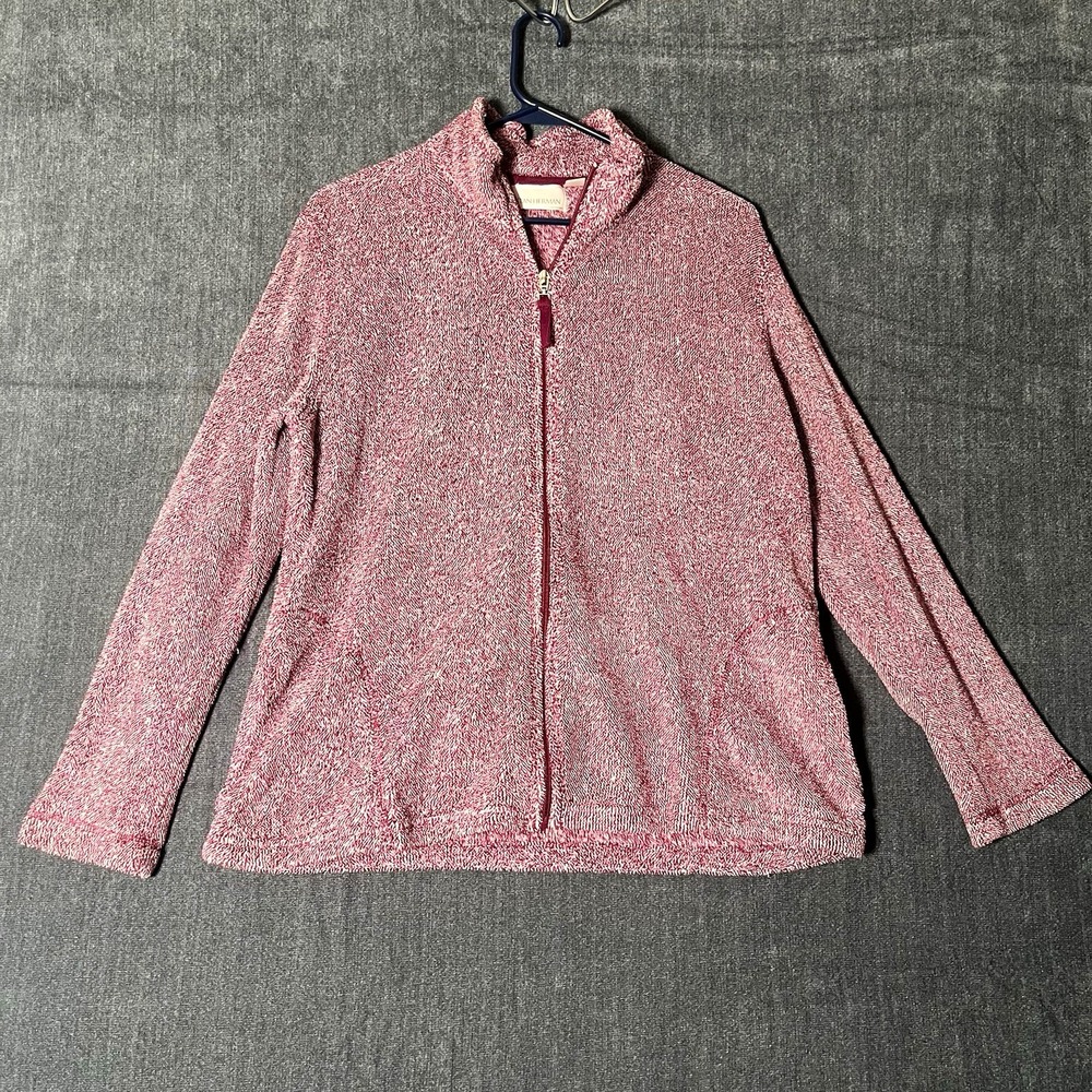 Stan Herman Women's Sweater M Pink Solid Knit Mock Neck Long Sleeve Full Zip